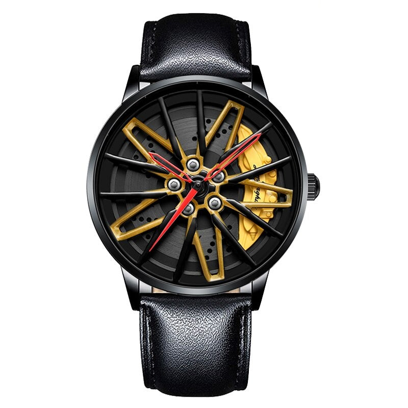 Yellow/Leather Nektom Lamborghini Style Alloy Wheel Rim Quartz Watch from fiveto.co.uk