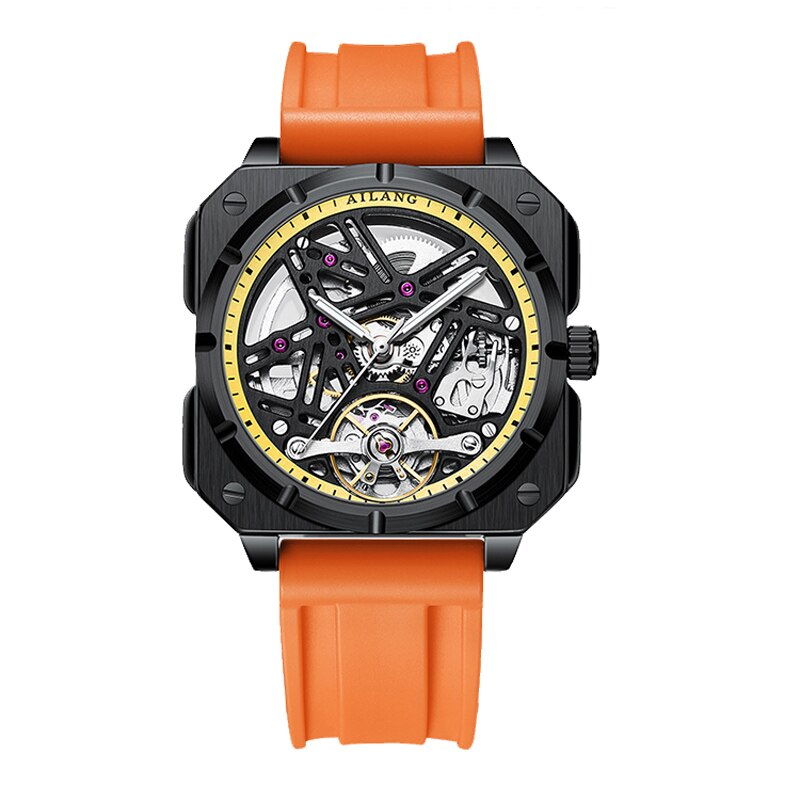 Orange Ailang Square Dial Mechanical Automatic Watch with Silicone Strap from fiveto.co.uk