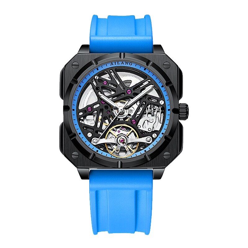 Blue Ailang Square Dial Mechanical Automatic Watch with Silicone Strap from fiveto.co.uk