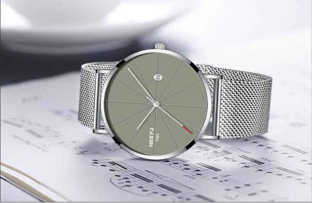 Silver Nibosi New Ultra-Thin Quartz Stainless Steel Watch from fiveto.co.uk
