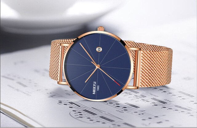Gold/Blue Nibosi New Ultra-Thin Quartz Stainless Steel Watch from fiveto.co.uk