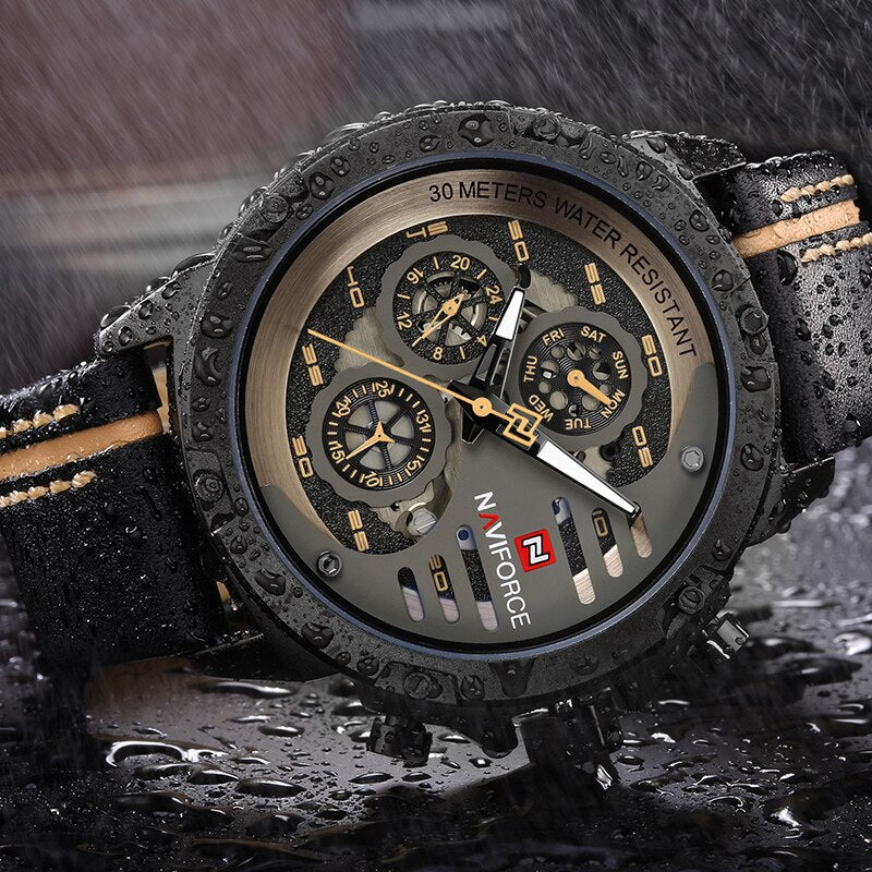 Gold/Black Naviforce 9110 Waterproof Analogue Quartz Sports watch from fiveto.co.uk