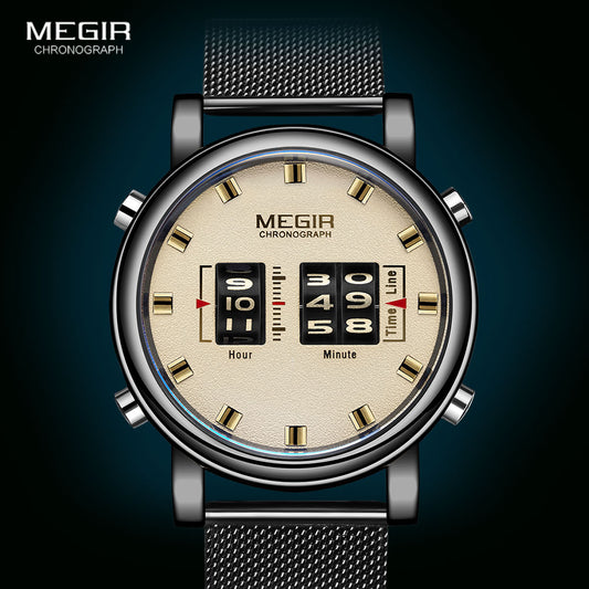 Megir No.2137 Numerical Roller Pointer Alloy Quartz Watch, from FiveTo.co.uk