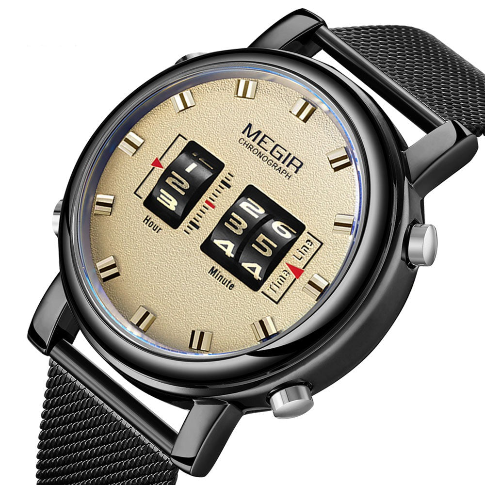 Close Up Megir No.2137 Numerical Roller Pointer Alloy Quartz Watch, from FiveTo.co.uk