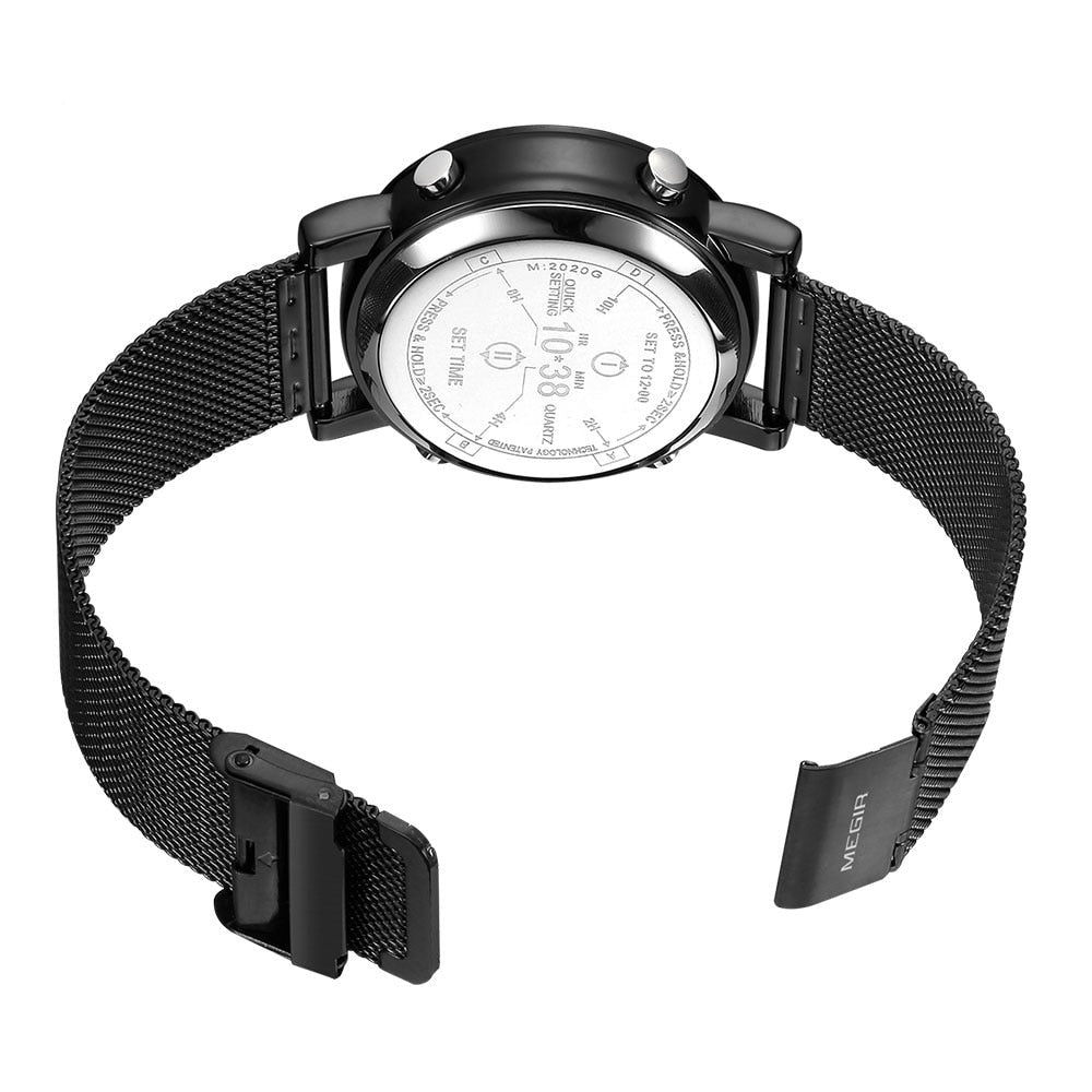 Mesh Megir No.2137 Numerical Roller Pointer Alloy Quartz Watch, from FiveTo.co.uk