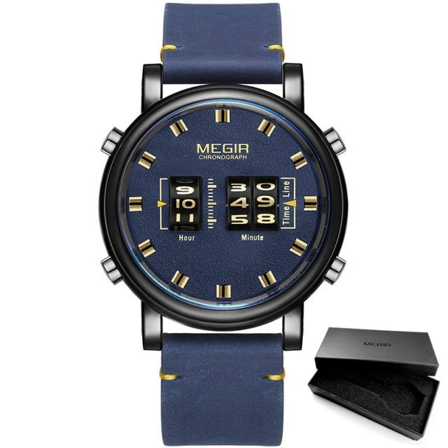 Blue Megir No.2137 Numerical Roller Pointer Alloy Quartz Watch, from FiveTo.co.uk