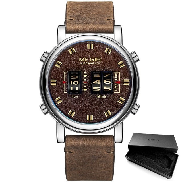 Brown Megir No.2137 Numerical Roller Pointer Alloy Quartz Watch, from FiveTo.co.uk