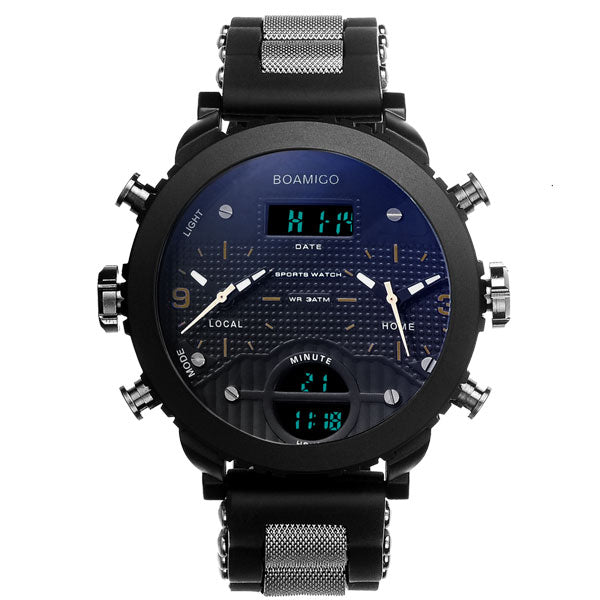 Boamigo F905 3 Time Zone Quartz Analogue and Digital LED with Rubber Strap