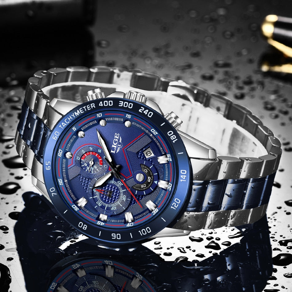 Blue Lige Model 9982 Stainless Steel Quartz Watch available from www.fiveto.co.uk