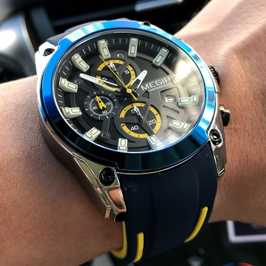 On Wrist Blue Megir No.2144 GS Sport Waterproof Quartz Chronograph Watch, from fiveto.co.uk