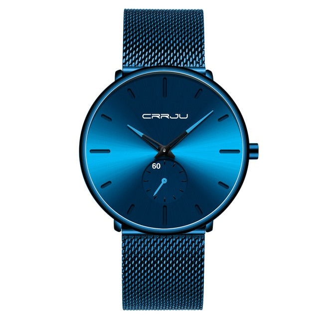 Blue Crrju 2150 Minimalist Ultra Thin Design Quartz Watch available from FiveTo.co.uk