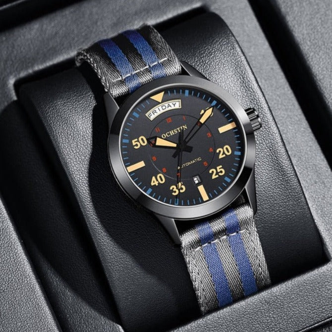 Grey Ochstin 2028B Pilot Style Automatic Mechanical Watch available from FiveTo.co.uk