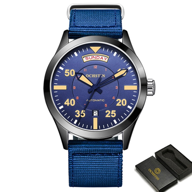 Blue Ochstin 2028B Pilot Style Automatic Mechanical Watch available from FiveTo.co.uk