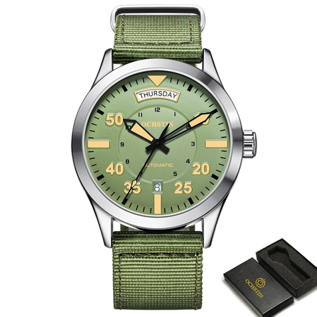 Green Ochstin 2028B Pilot Style Automatic Mechanical Watch available from FiveTo.co.uk