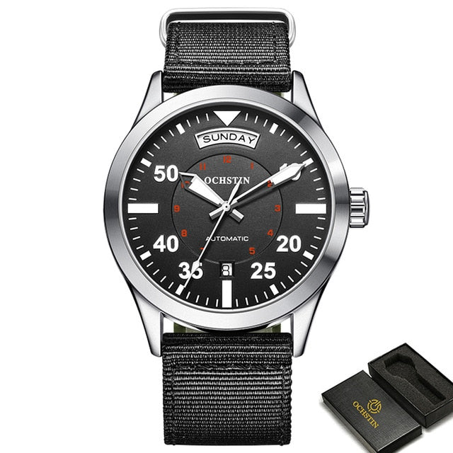 Silver Ochstin 2028B Pilot Style Automatic Mechanical Watch available from FiveTo.co.uk