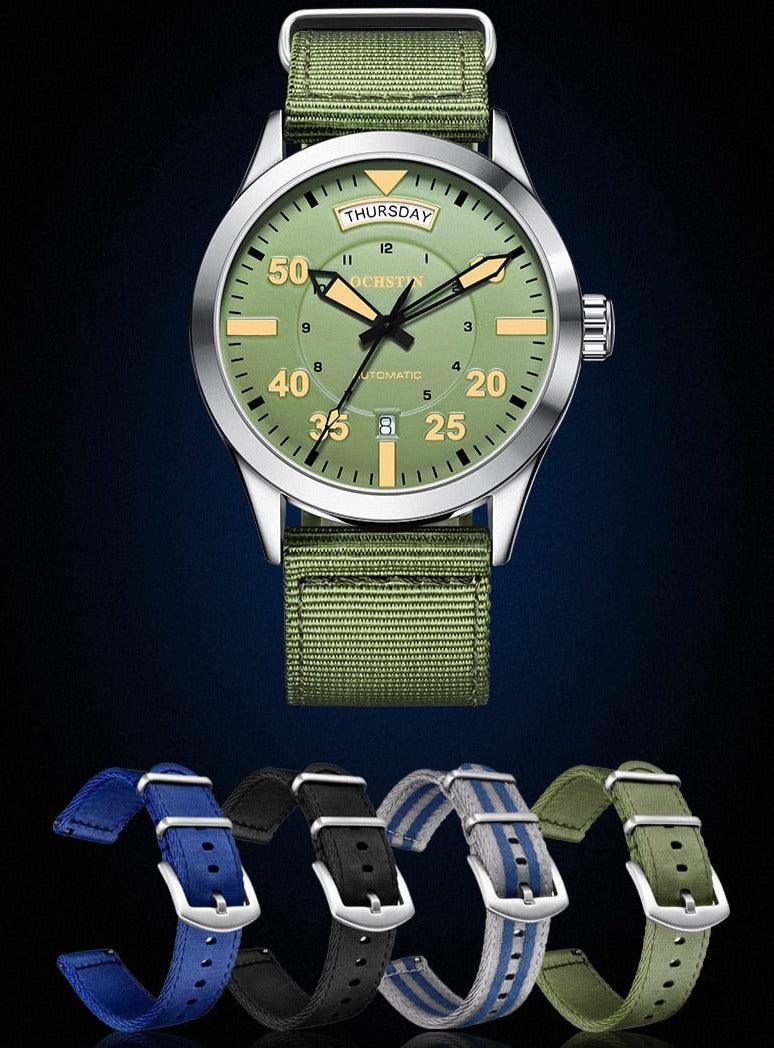 Green Ochstin 2028B Pilot Style Automatic Mechanical Watch available from FiveTo.co.uk