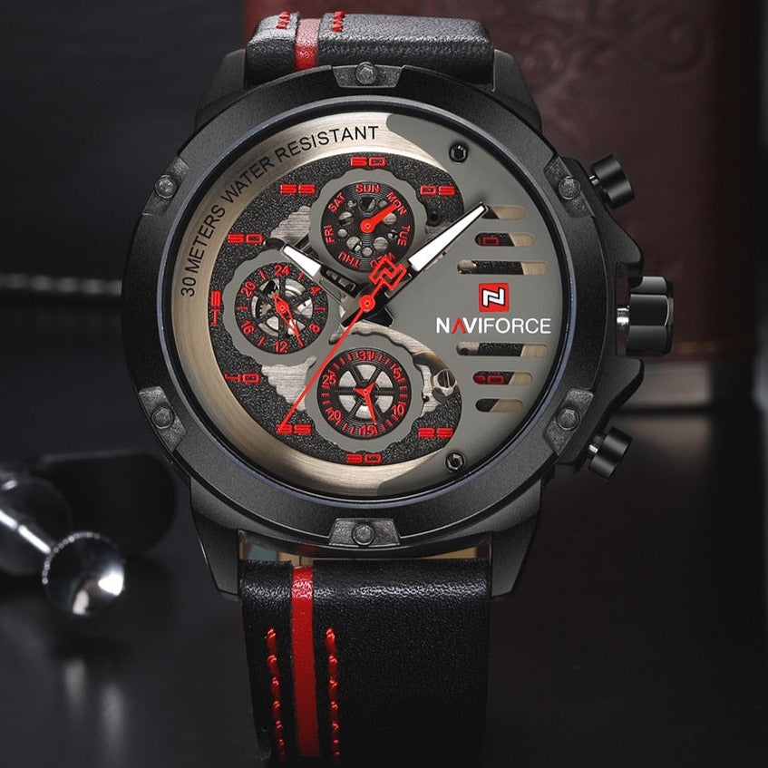 Red/Black Naviforce 9110 Waterproof Analogue Quartz Sports watch from fiveto.co.uk