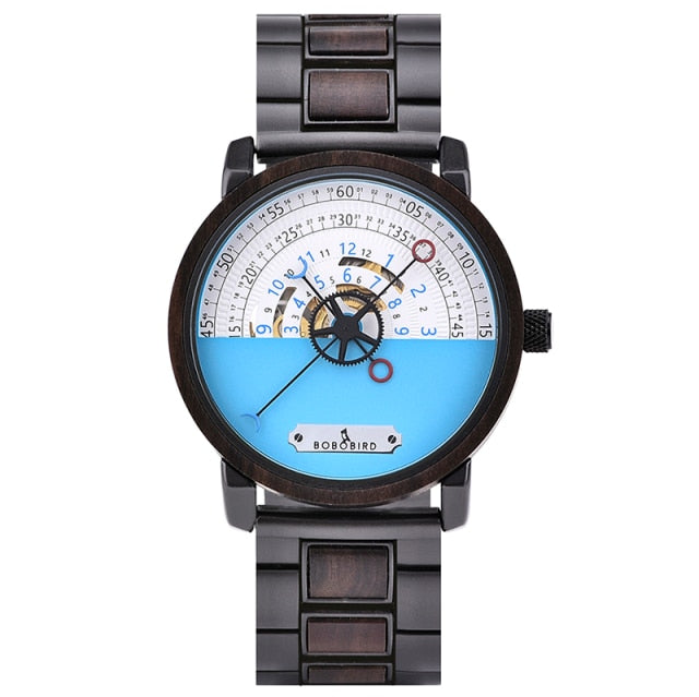 Bobo Bird GT043 Blue and Black Wooden Ltd Edition Automatic Mechanical Watch from FiveTo.co.uk