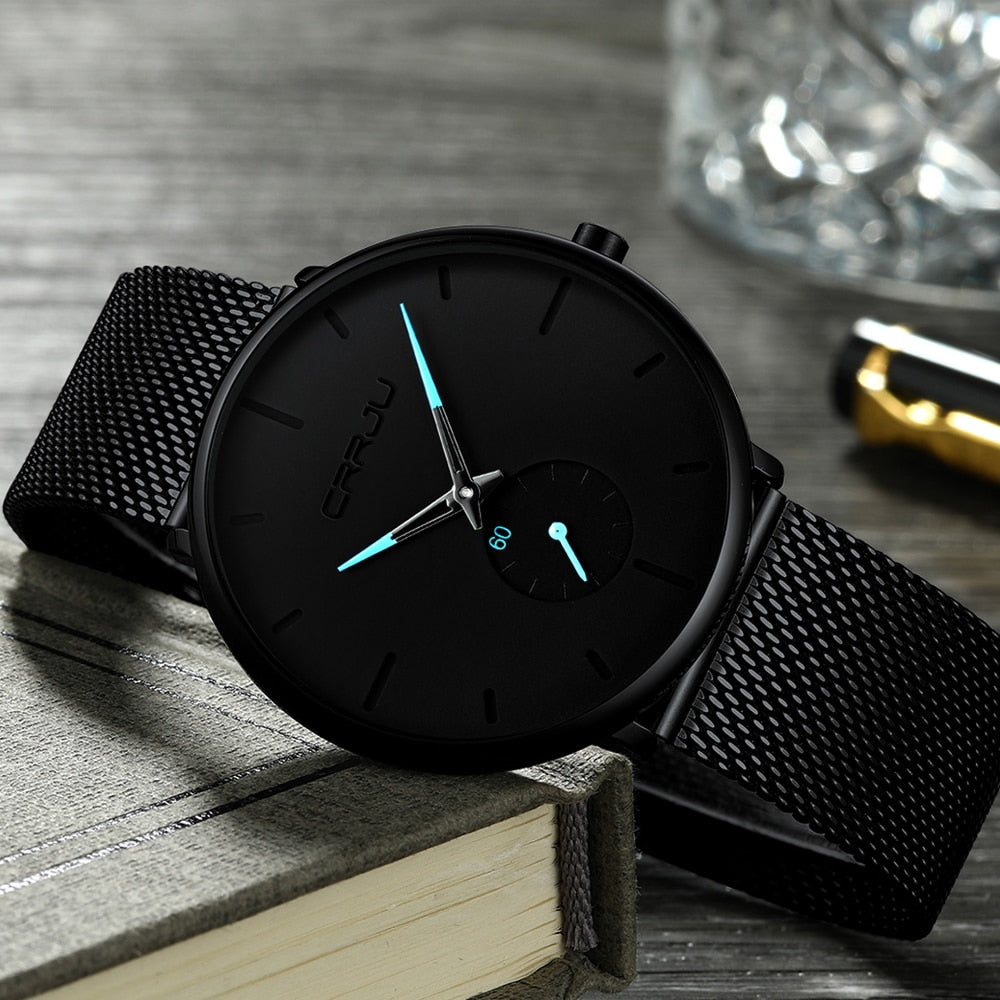 Blue Hands Crrju 2150 Minimalist Ultra Thin Design Quartz Watch available from FiveTo.co.uk