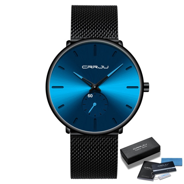 Blue Crrju 2150 Minimalist Ultra Thin Design Quartz Watch available from FiveTo.co.uk