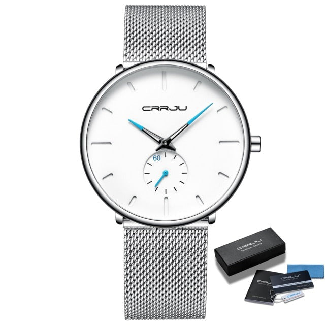 White Crrju 2150 Minimalist Ultra Thin Design Quartz Watch available from FiveTo.co.uk