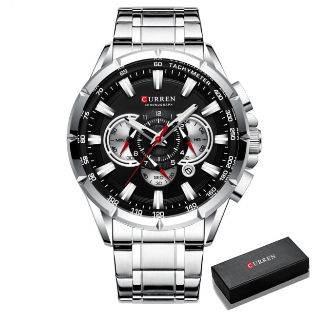 Curren Model 8363 Sport Chronograph Stainless Steel Quartz Watch available from FiveTo.co.uk
