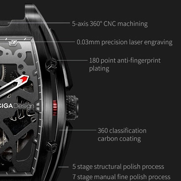 CIGA Design Black Z Series watch Case Details  from FiveTo.co.uk