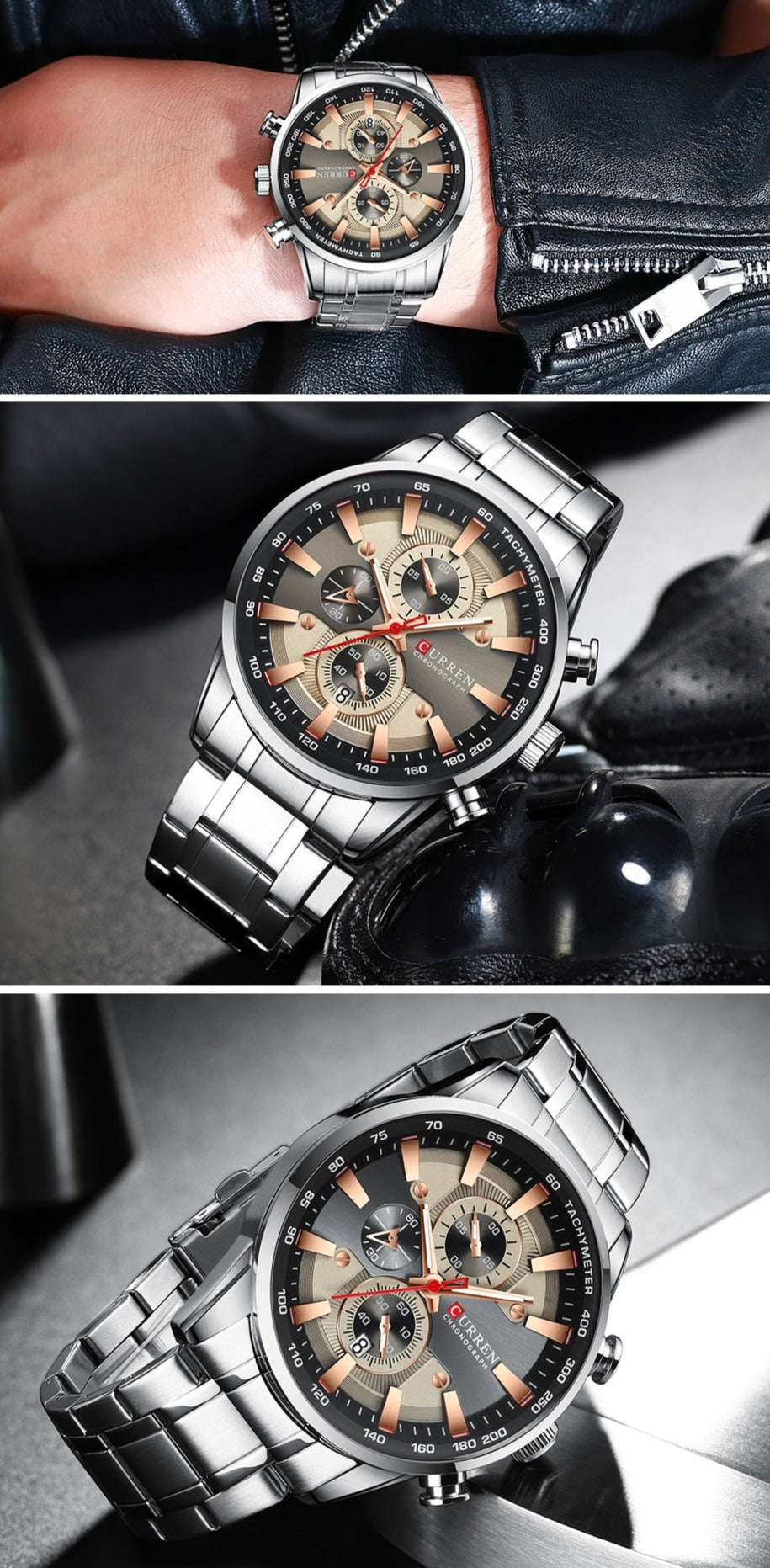 Black Curren Model 8351 Quartz Sport Chronograph Stainless Steel Watch available from FiveTo.co.uk