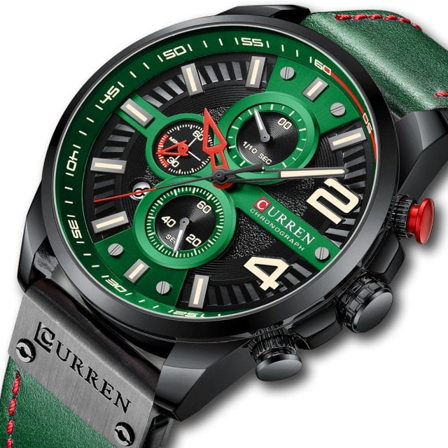 Green Curren Model 8393 Chronograph Alloy Case watch with Leather Strap available from FiveTo.co.uk