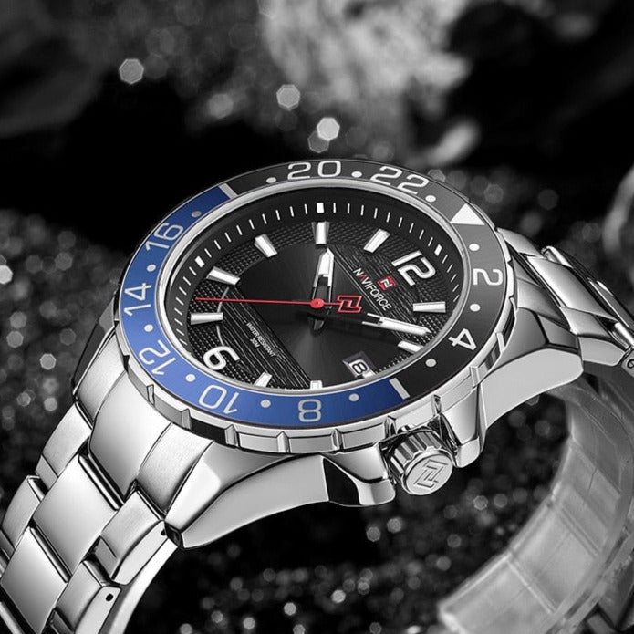 Blue/Black Naviforce 9192 Stainless Steel Calendar Quartz Watch fromfiveto.co.uk