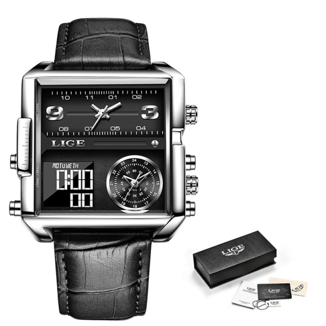 Black Lige Square Quartz Analogue and Digital  Watch available from FiveTo.co.uk