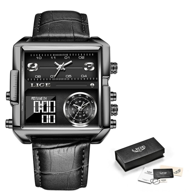 Black Lige Square Quartz Analogue and Digital  Watch available from FiveTo.co.uk