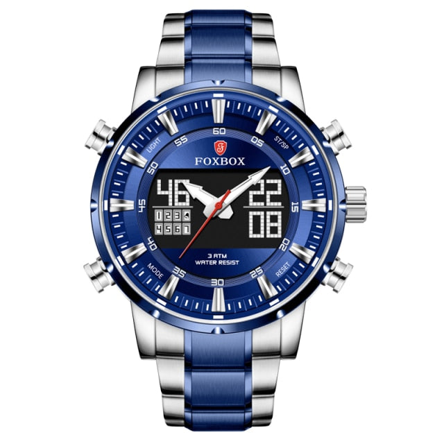 Blue Face Lige Foxbox 002 Dual Display Stainless Steel Sports Watch from FiveTo.co.uk