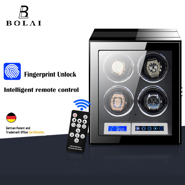 4 Watch version of Bolai Automatic Watch Winder and Display Case with Fingerprint Security Unlocking LCD Touch Screen Controls for Winding Settings from FiveTo.co.uk