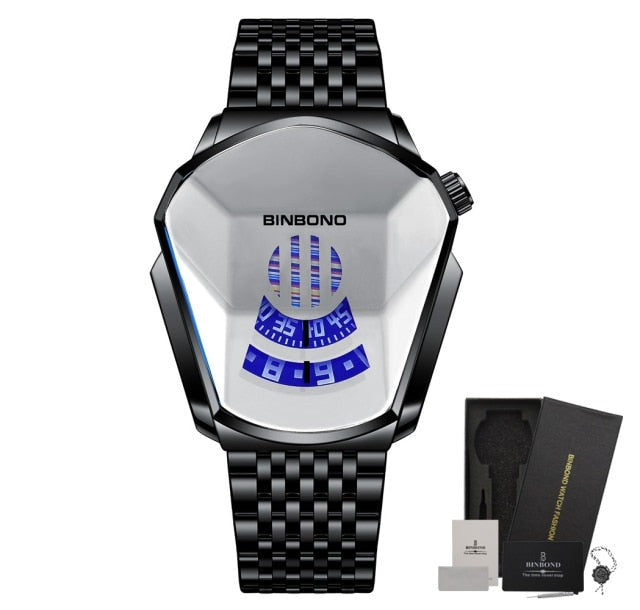 White/Black Binbond Model 120 3D Glass Quartz Watch available from FiveTo.co.uk