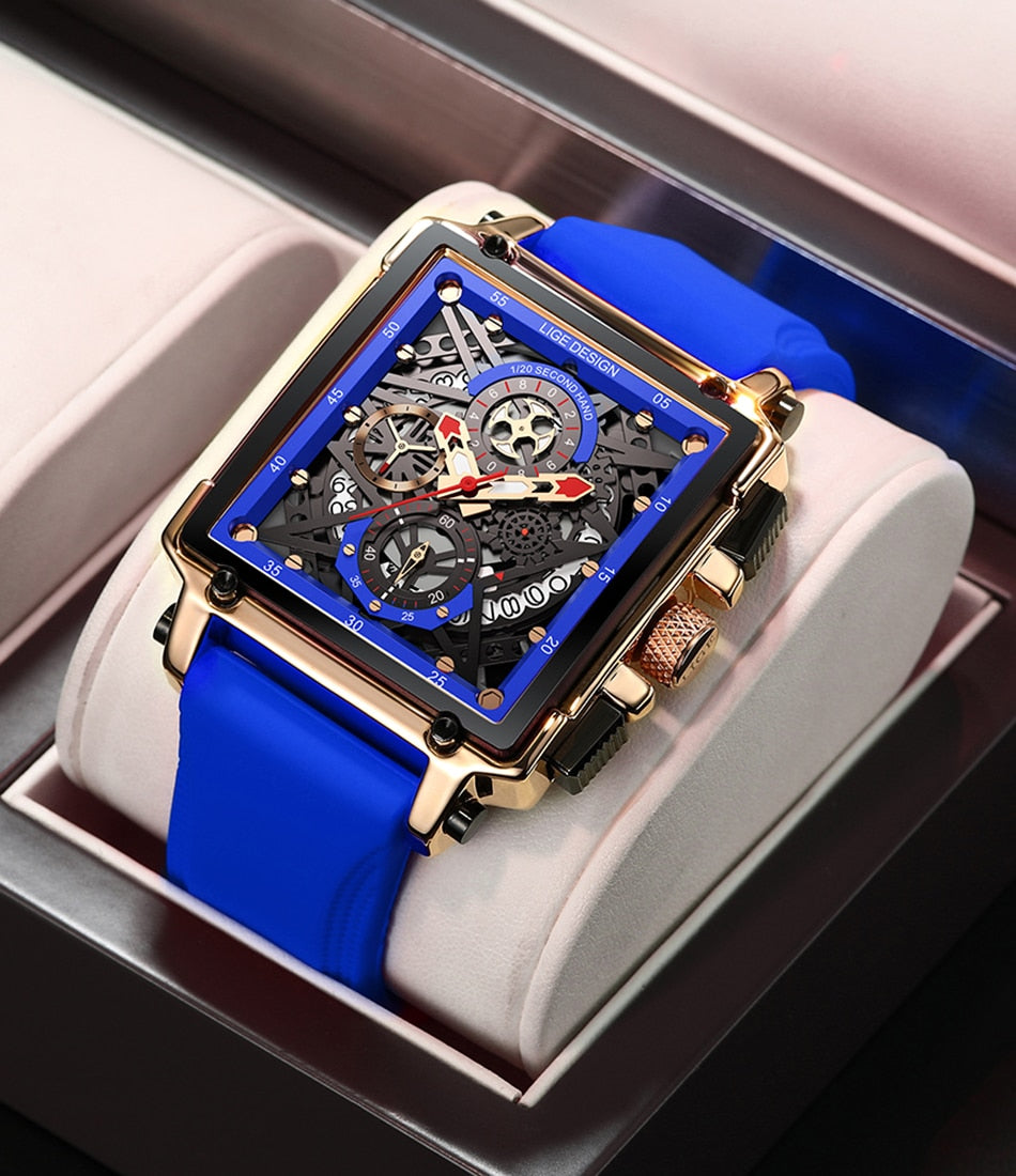 Lige 8935 Gold with Blue Strap Skeleton quartz watch from FiveTo.co.uk