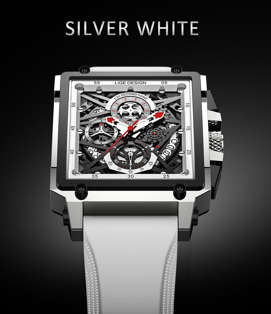 Silver and White Lige 8935 Skeleton quartz watch from FiveTo.co.uk