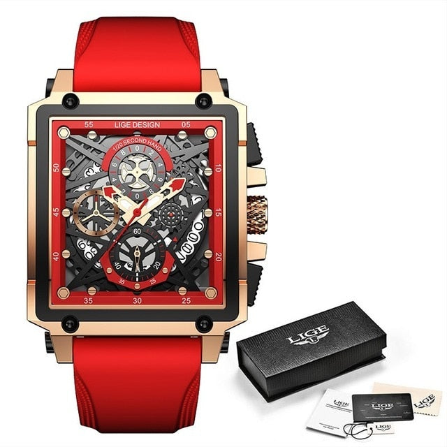 Red Lige 8935 Skeleton quartz watch from FiveTo.co.uk