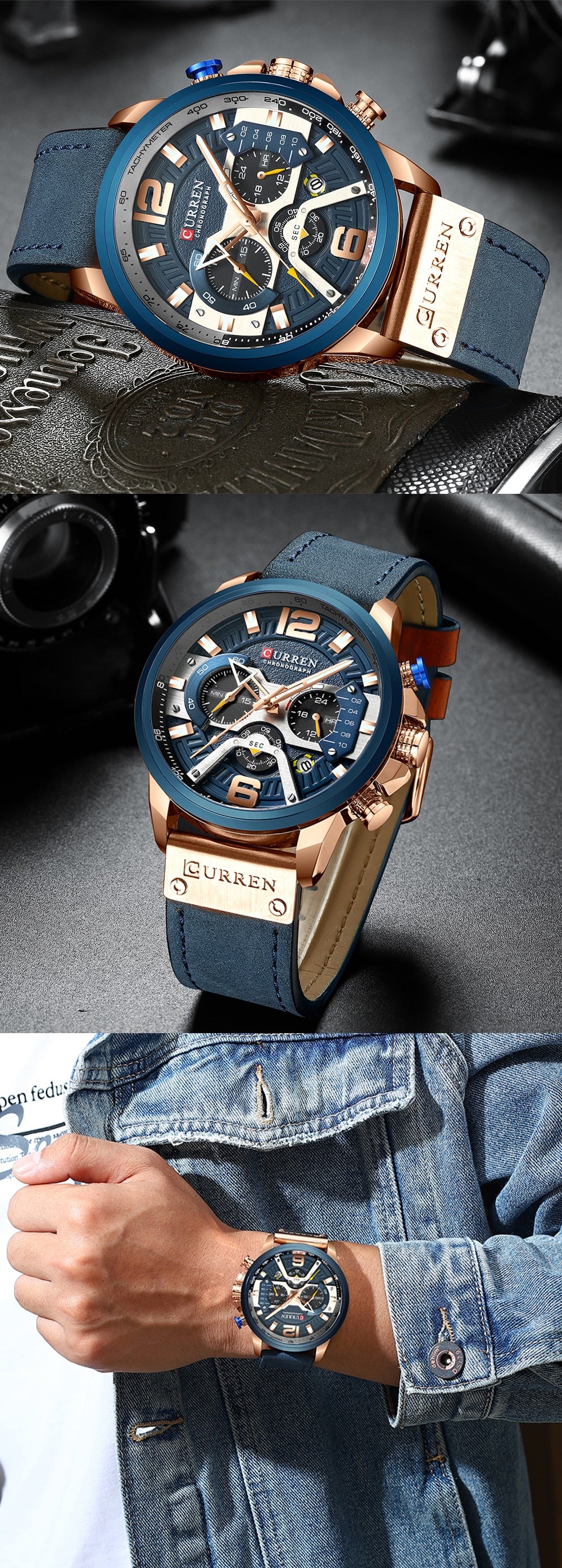 Curren Model 8329 Quartz Sport Chronograph with Leather Strap