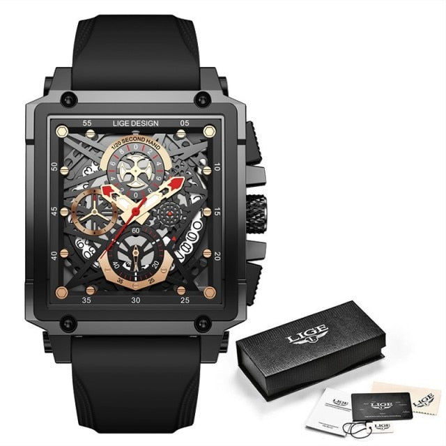 Black Lige 8935 Skeleton quartz watch from FiveTo.co.uk