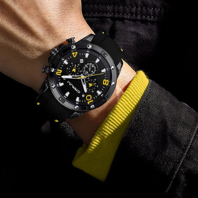 Black/Yellow Crrju Model 2295 Quartz Chronograph Outdoor Sports Watch available from FiveTo.co.uk