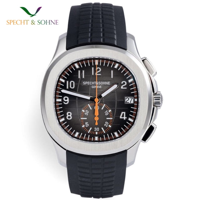 Specht Pladen Stainless Steel Quartz Sapphire Glass Automatic Date Watch with Rubber Strap.
