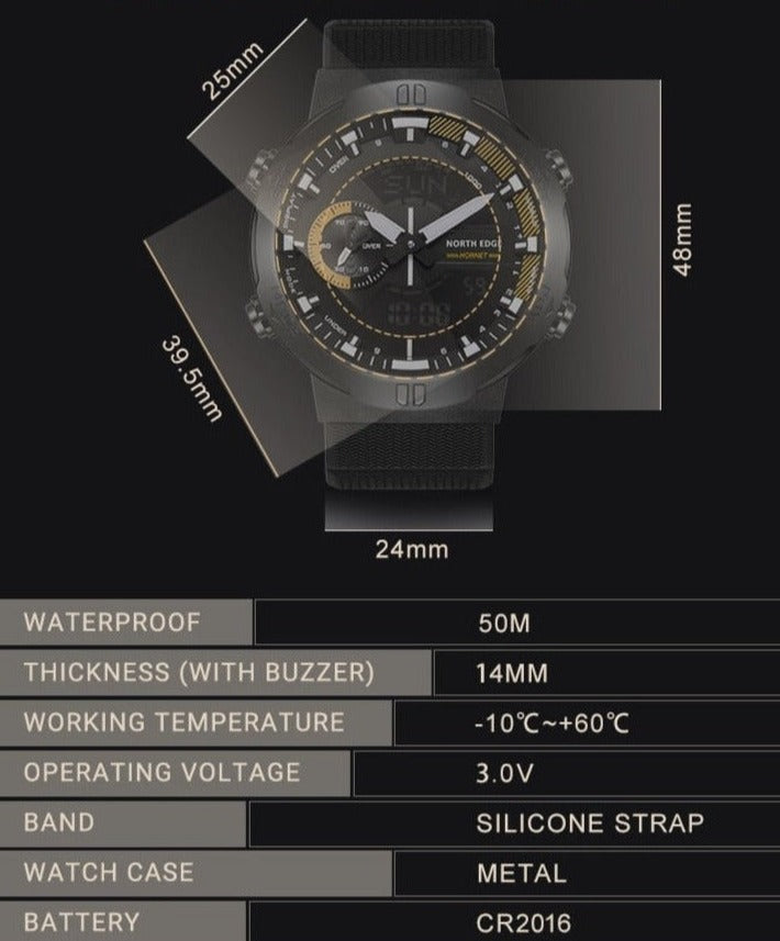 Dimensions North Edge Hornet World Time Alloy Analogue Digital Sports Watch from fiveto.co.uk