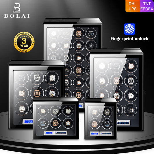 Range from FiveTo, Bolai Automatic Watch Winder and Display Case with Fingerprint Security Unlocking LCD Touch Screen Controls for Winding Settings from FiveTo.co.uk