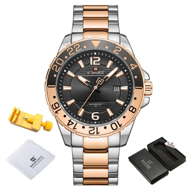 Gold/Black Naviforce 9192 Stainless Steel Calendar Quartz Watch fromfiveto.co.uk