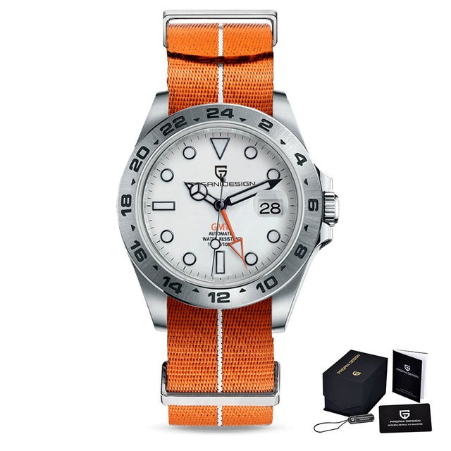 White/Orange Pagani Design Model 1682 Stainless Steel Automatic Waterproof Mechanical 42m Watch available from FiveTo.co.uk