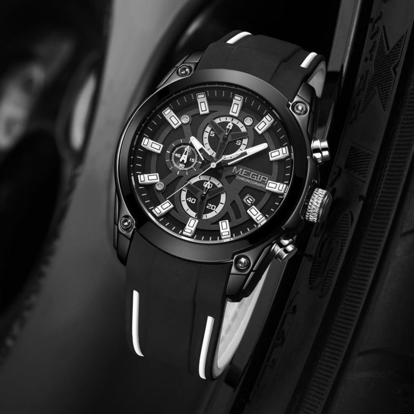 Black Megir No.2144 GS Sport Waterproof Quartz Chronograph Watch, from fiveto.co.uk