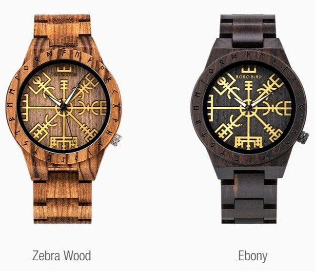 Materials Bobo Bird GT016 Retro Ebony Wooden Quartz Watch available from FiveTo.co.uk
